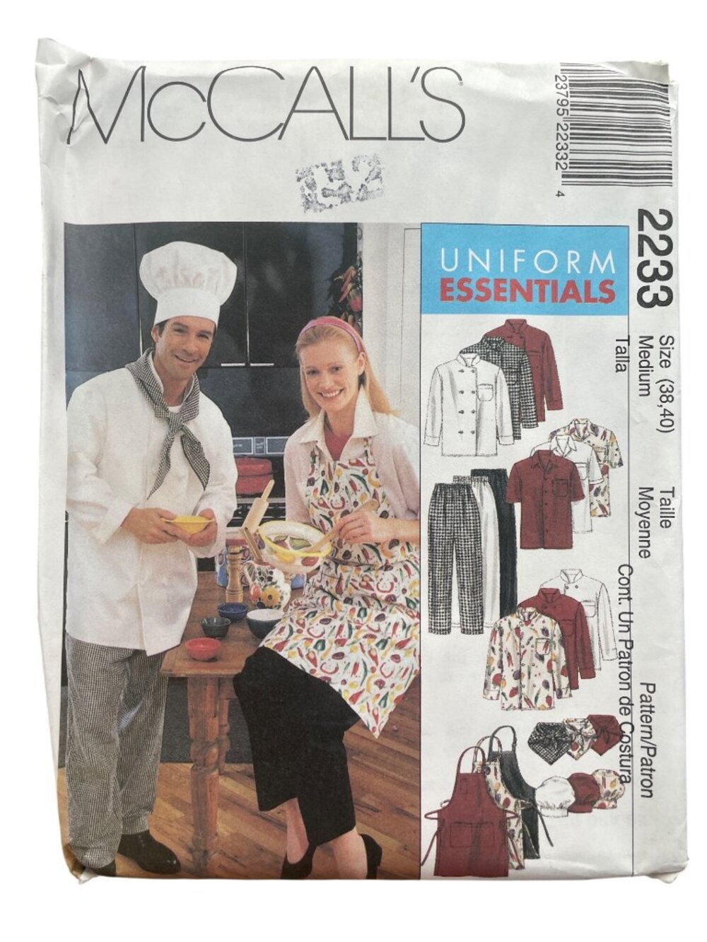 Vintage 90s McCalls 2233 Sewing Pattern Medium Chef Uniform Essentials Retro CUT
